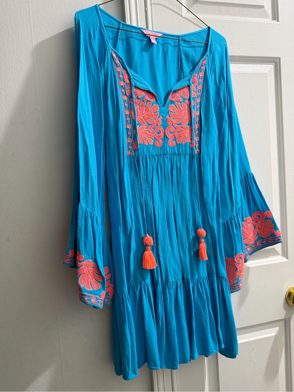 Lilly Pulitzer Turquoise Dress with Coral Embroidery